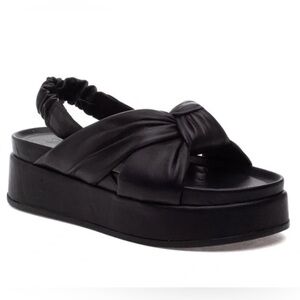 Silent D Pance Leather Platform Slingback Slide Sandal Knotted Black Size 40